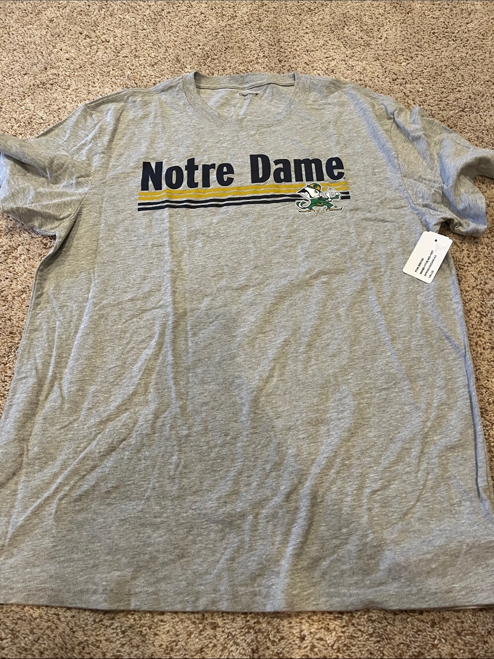Gray Short-Sleeve Tee with Notre Dame and Fighting Irish Logo